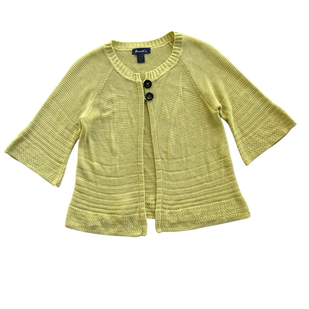 Denim & Co. Women’s M Lime Green Button 3/4 Bell Sl Knit Sweater Cardigan A78734